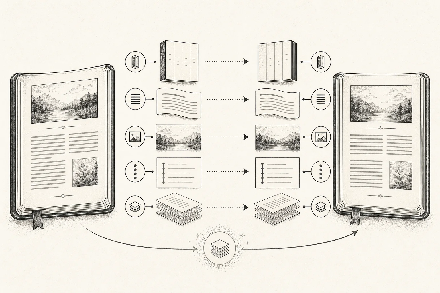 Chapter, paragraph, image, navigation, and style structures remain aligned across an EPUB translation